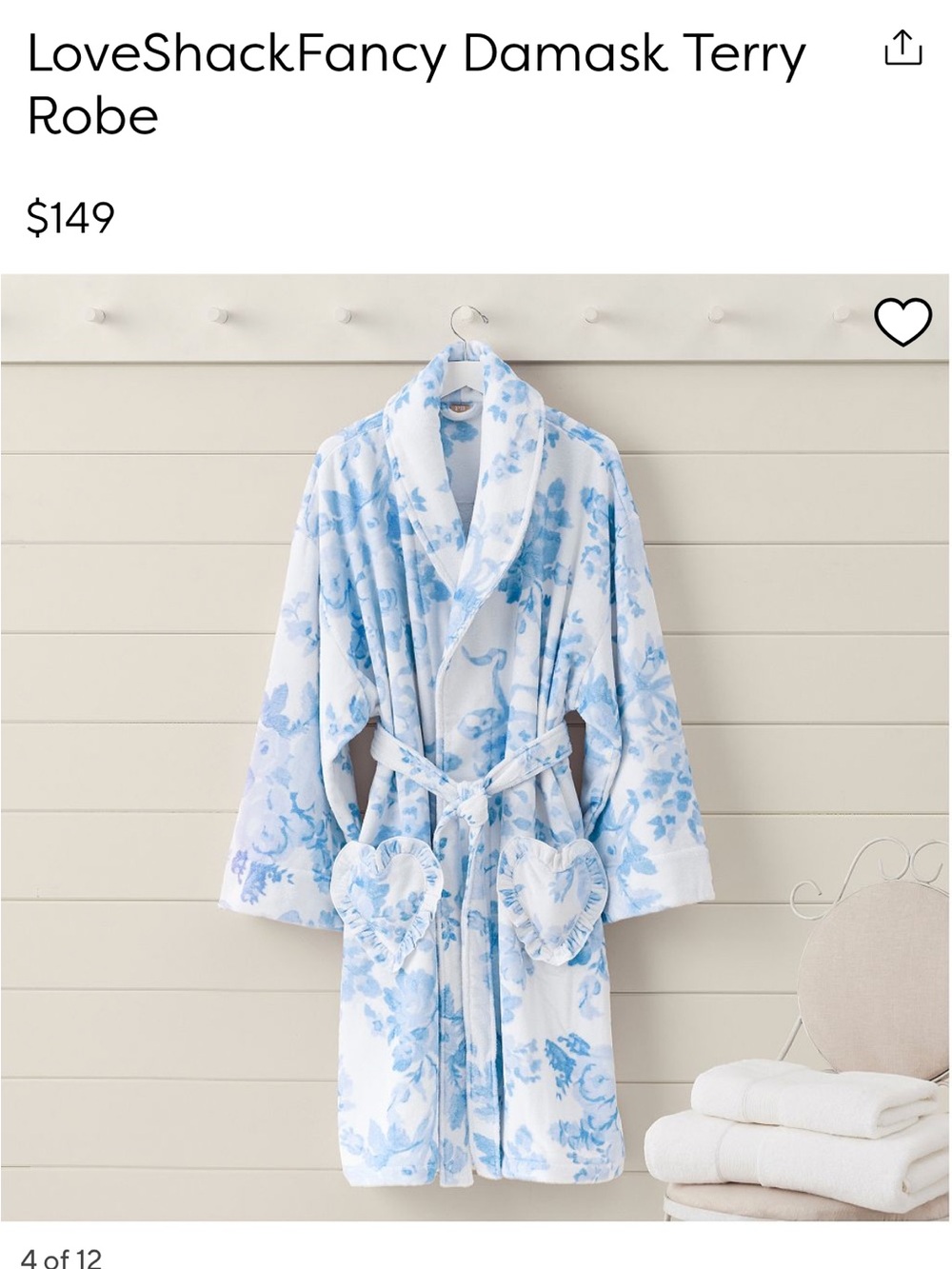 PB Teen LoveShackFancy Damask Terry Robe